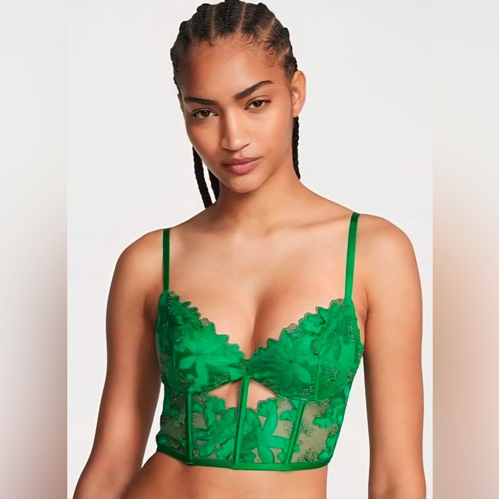 Victoria’s Secret Very Sexy Ziggy Glam Floral Embroidered Corset Bra Top M‎ DD